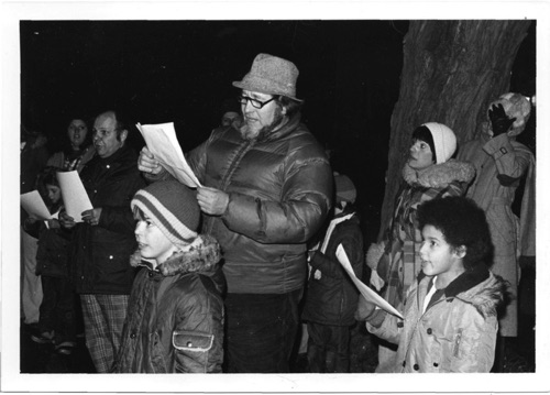 Jarvis Boone Leading a Christmas Caroling in Sugar Loaf. Circa 1975. chs-006574